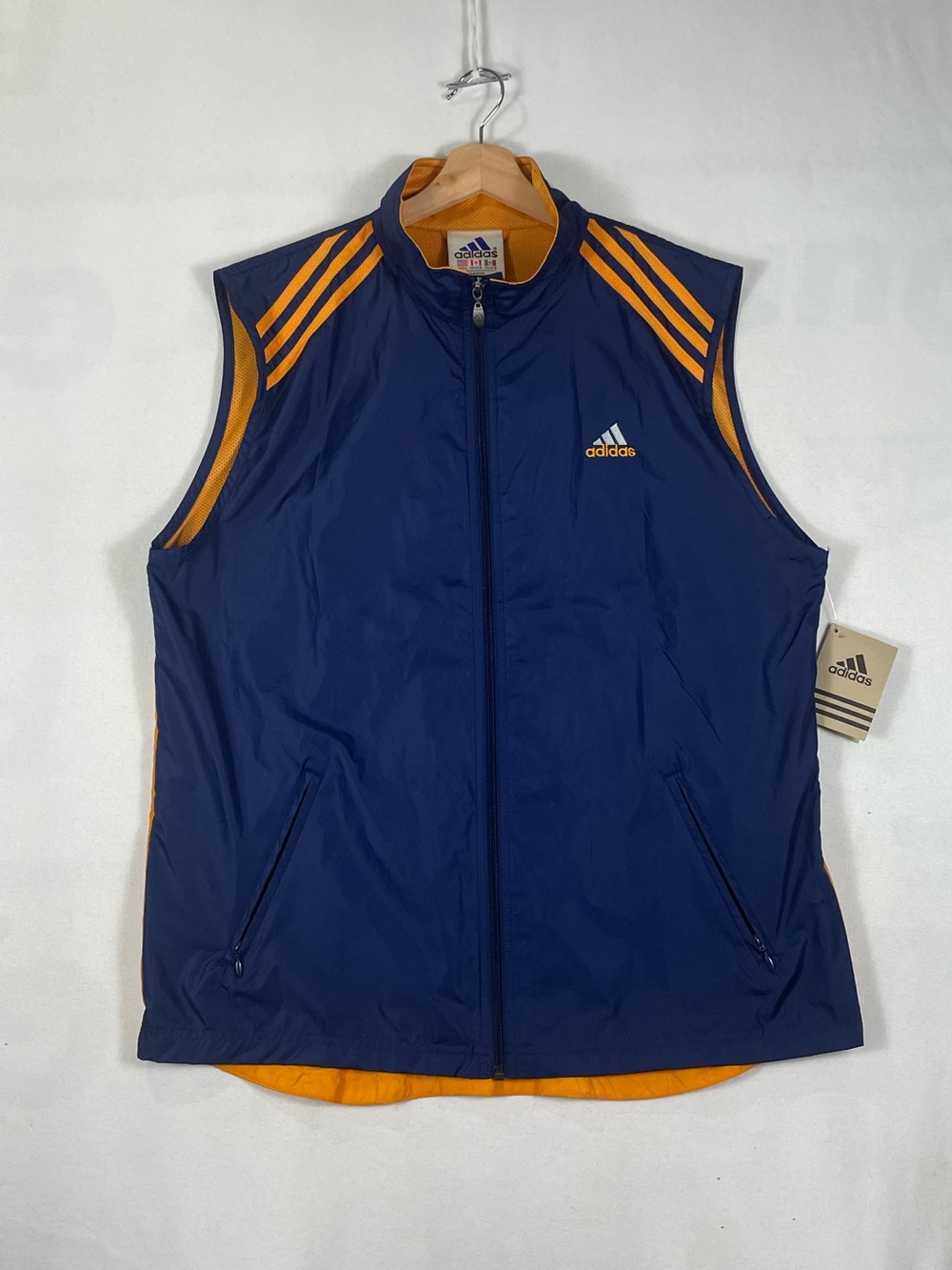 NWT Vintage Adidas Full Zip Vest Orange Navy Windbreaker Jacket Sleeveless Sz L